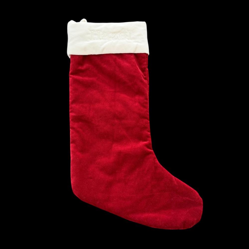 NWT Pottery Barn Red Velvet Christmas Stocking Personalized Hazel New‎ Holiday